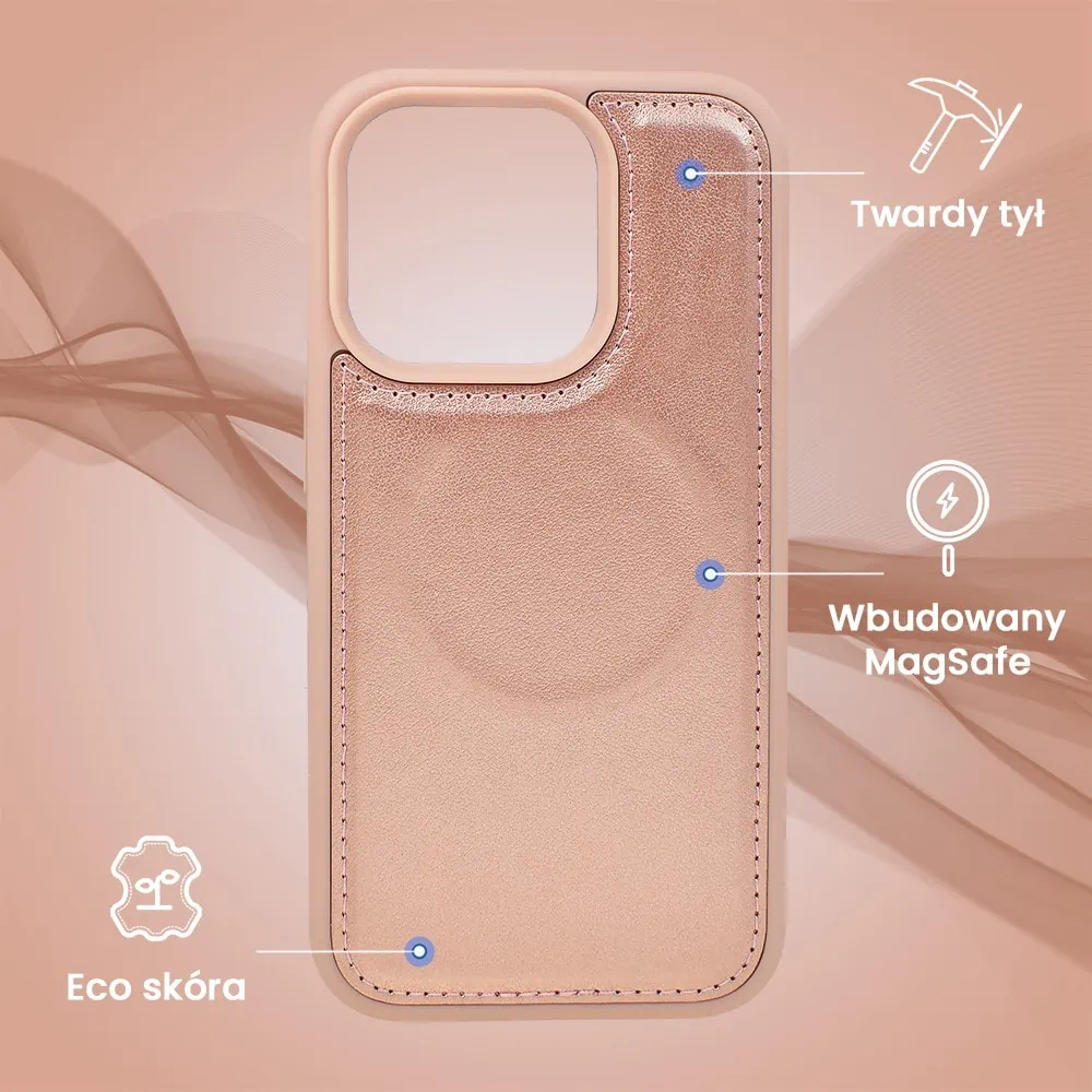 Etui do iPhone 14 Pro 3w1 Magsafe Double Book, zestaw etui oraz kabura z podstawką, różowe złoto