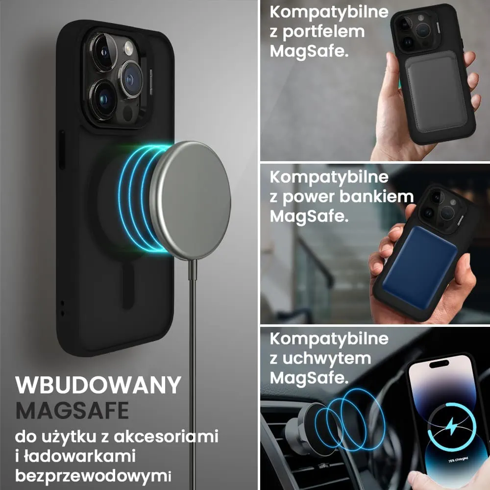 Etui do iPhone 14 Pro Max Arctic Stand, półprzeźroczyste, z osłoną aparatu i podstawką, czarne