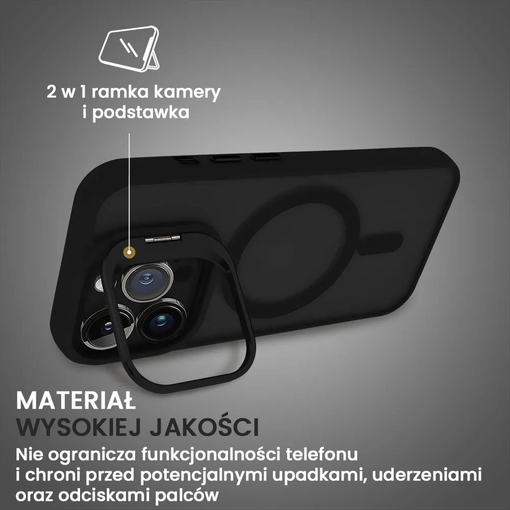 Etui do iPhone 14 Pro Max Arctic Stand, półprzeźroczyste, z osłoną aparatu i podstawką, czarne