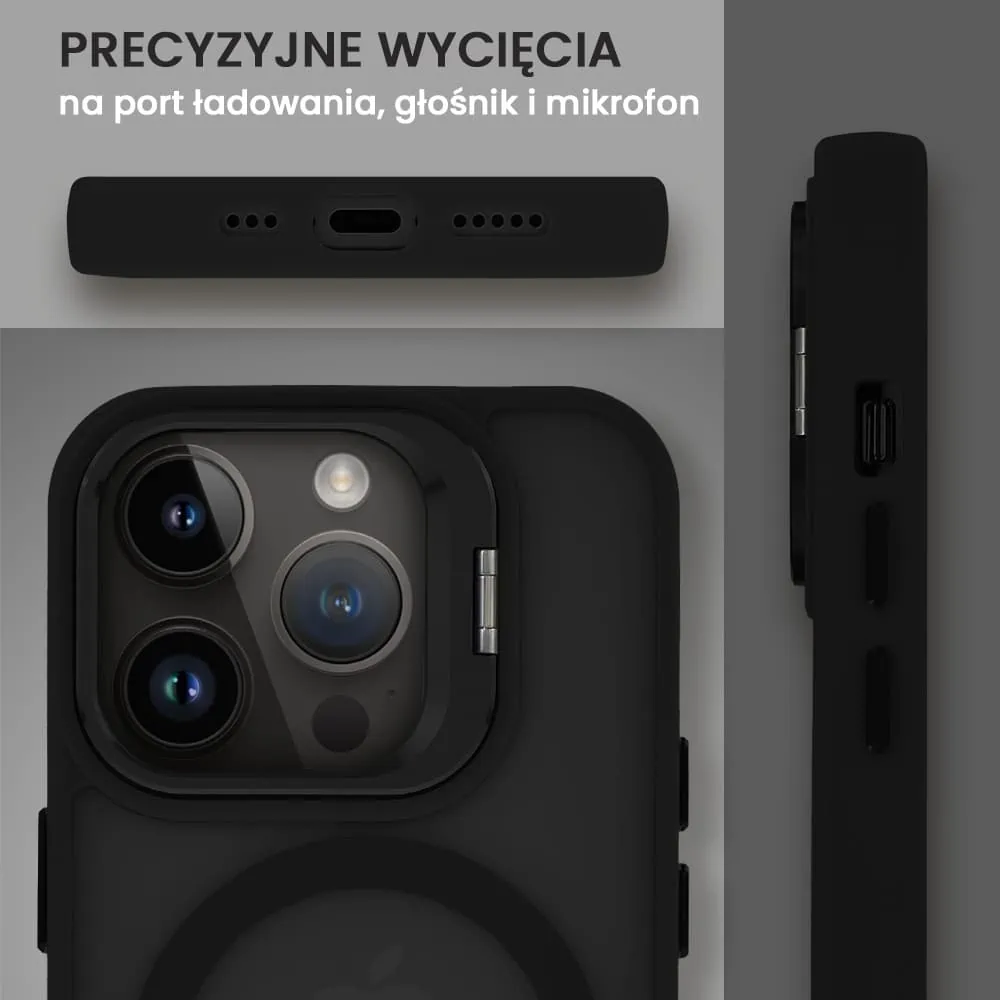 Etui do iPhone 14 Pro Max Arctic Stand, półprzeźroczyste, z osłoną aparatu i podstawką, czarne