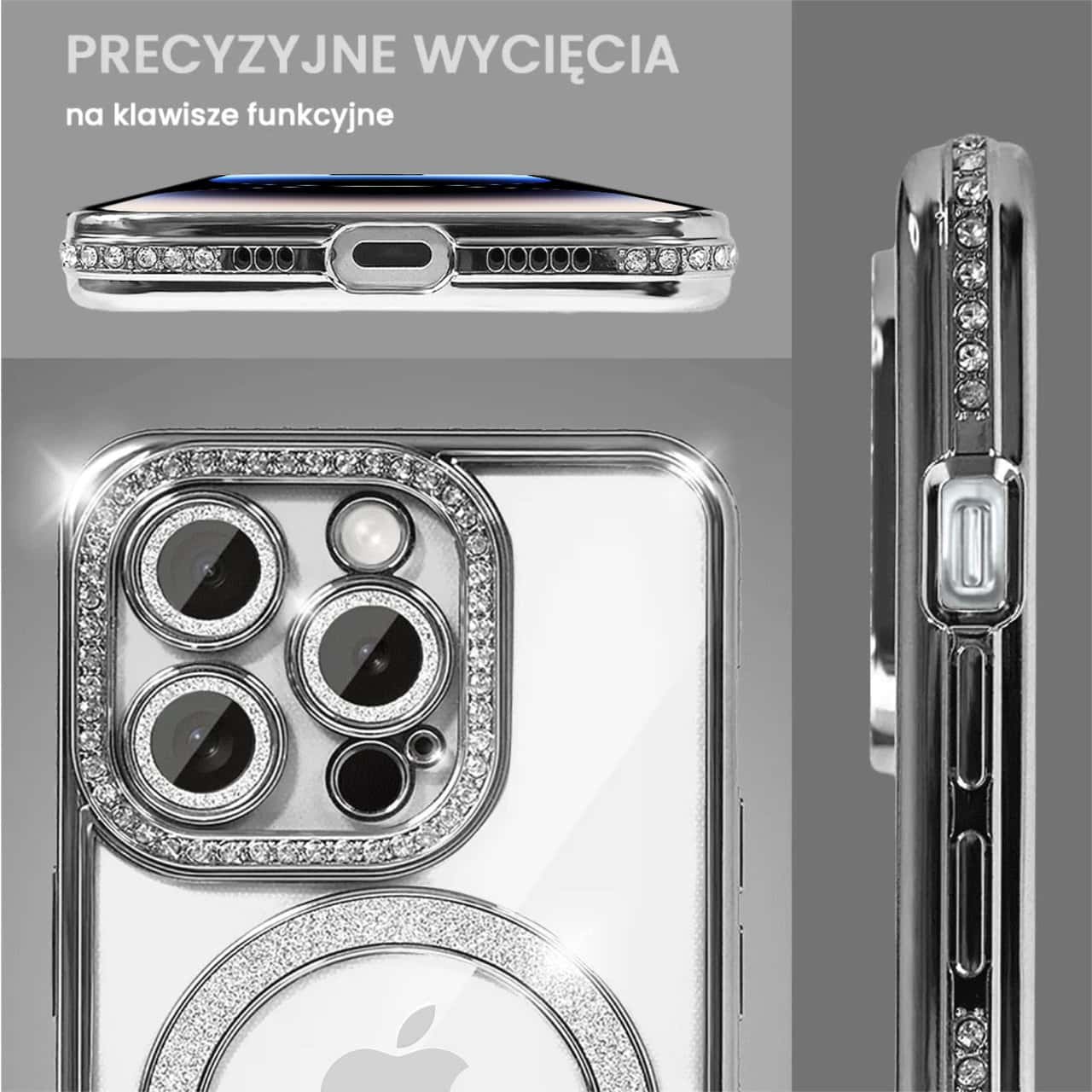Etui do iPhone 14 Pro Diadem Glow, błyszczące z MagSafe, przeźroczyste, srebrne