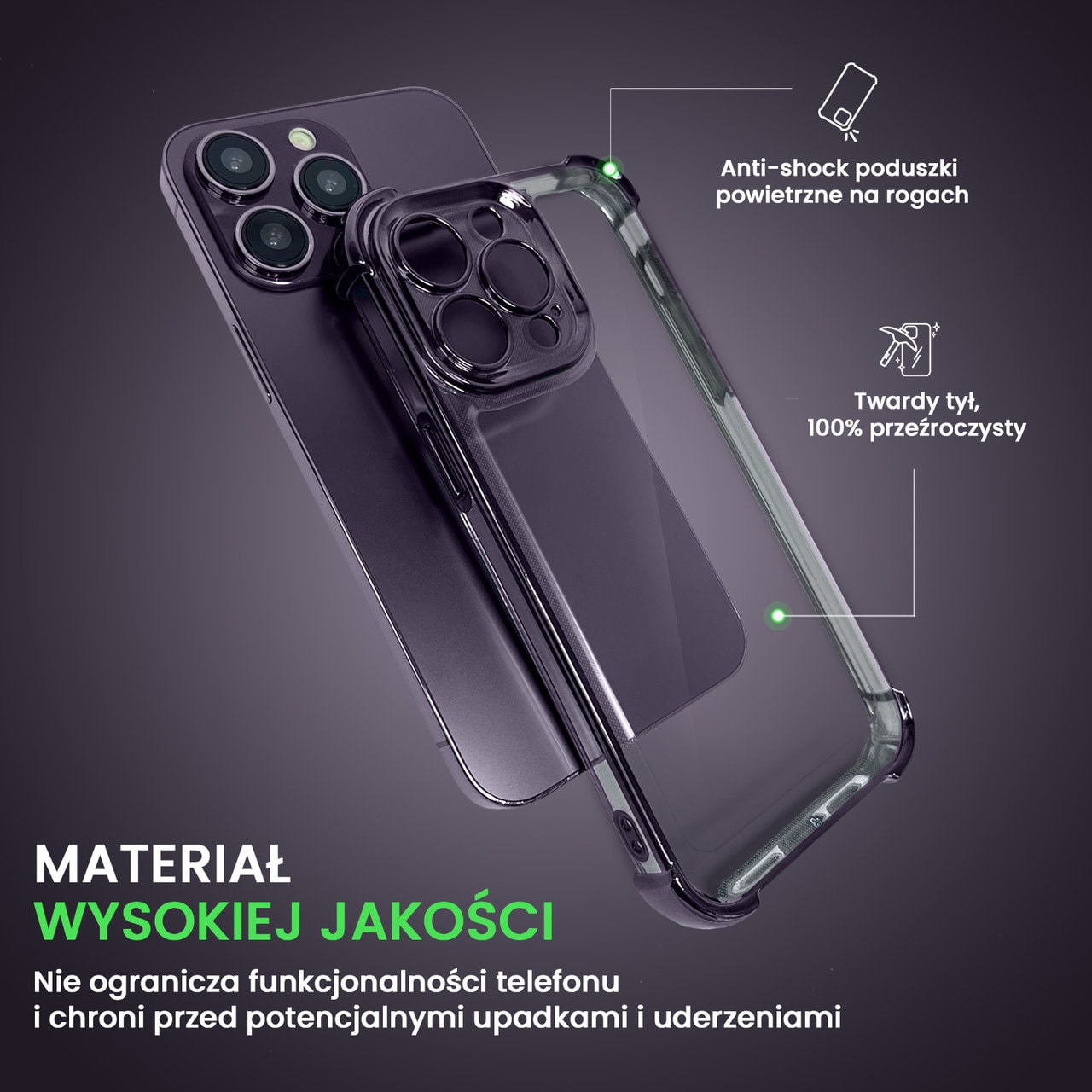 Etui do iPhone 14 Pro Hybrid Elegance Anti-Shock z osłoną na aparat i poduszkami, głęboka purpura (OUTLET)