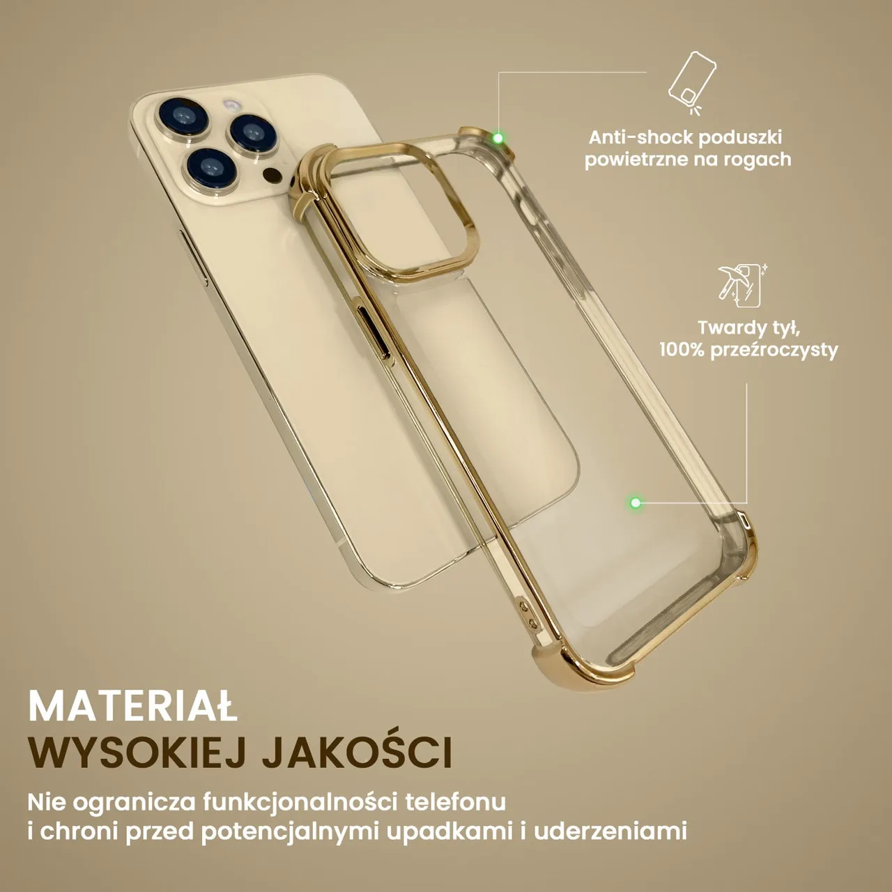 Etui do iPhone 14 Pro Max Hybrid Elegance Anti-Shock z poduszkami, złote (OUTLET)