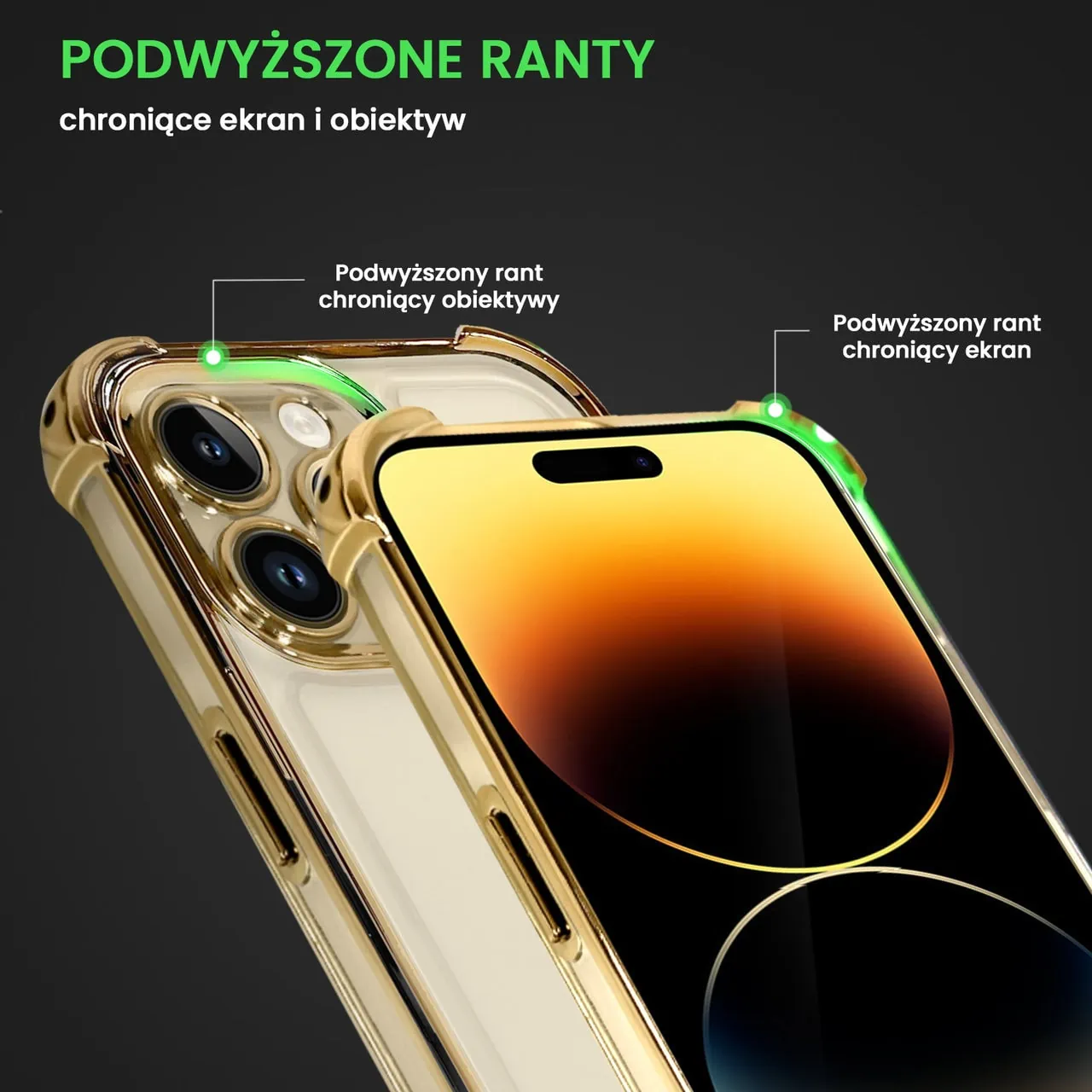 Etui do iPhone 14 Pro Hybrid Elegance Anti-Shock z osłoną na aparat i poduszkami, złote (OUTLET)