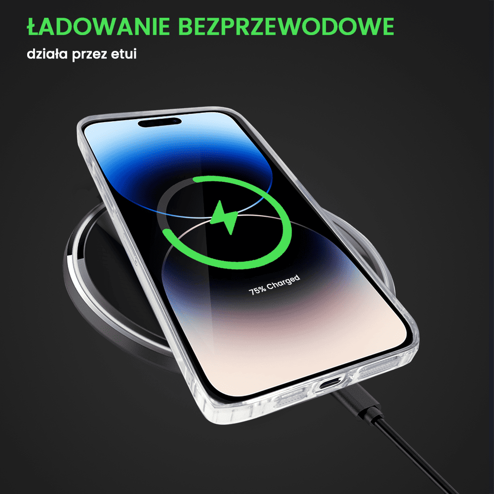 Etui do iPhone 14 Pro ClockWork MagSafe, przeźroczyste z mechanizmem w środku, srebrne
