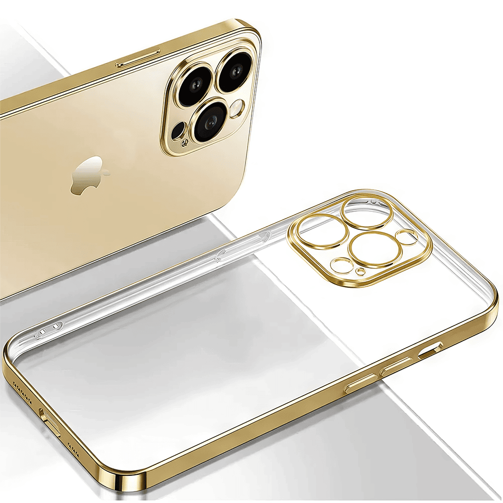 Etui do iPhone 14 Pro Gold Edition eleganckie, luksusowe, przeźroczyste Sulada oryginal, złote