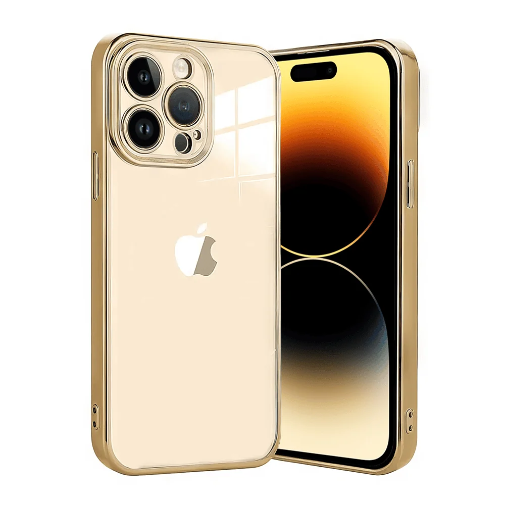 Etui do iPhone 14 Pro Gold Edition eleganckie, luksusowe, przeźroczyste Sulada oryginal, złote