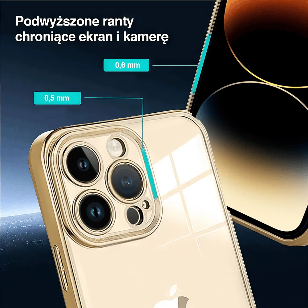 Etui do iPhone 14 Pro Gold Edition eleganckie, luksusowe, przeźroczyste Sulada oryginal, złote
