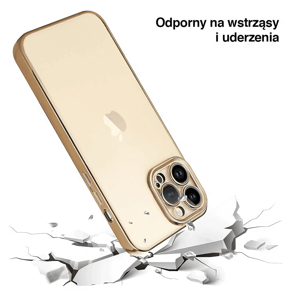 Etui do iPhone 14 Pro Gold Edition eleganckie, luksusowe, przeźroczyste Sulada oryginal, złote