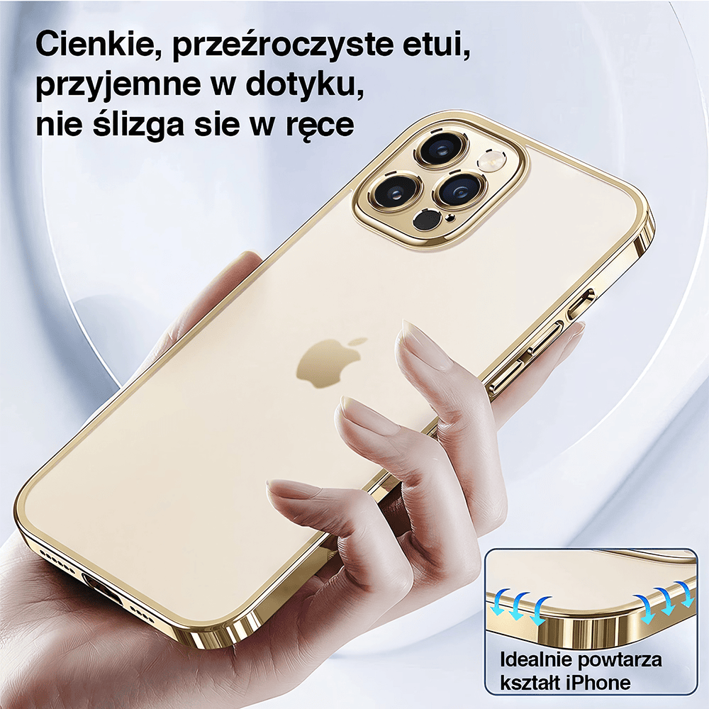Etui do iPhone 14 Pro Gold Edition eleganckie, luksusowe, przeźroczyste Sulada oryginal, złote