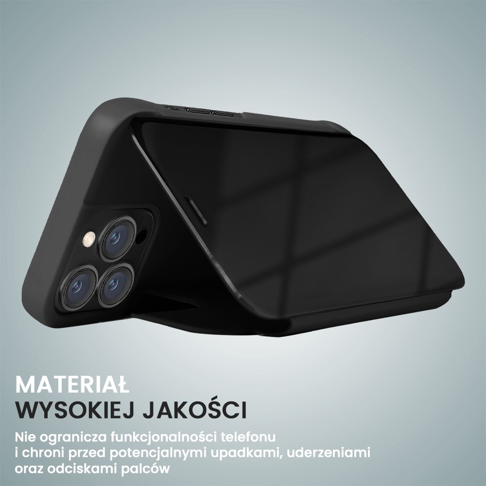 Etui do iPhone 14 Pro Mirror View zamykane typu książka, eleganckie lustrzane, czarne