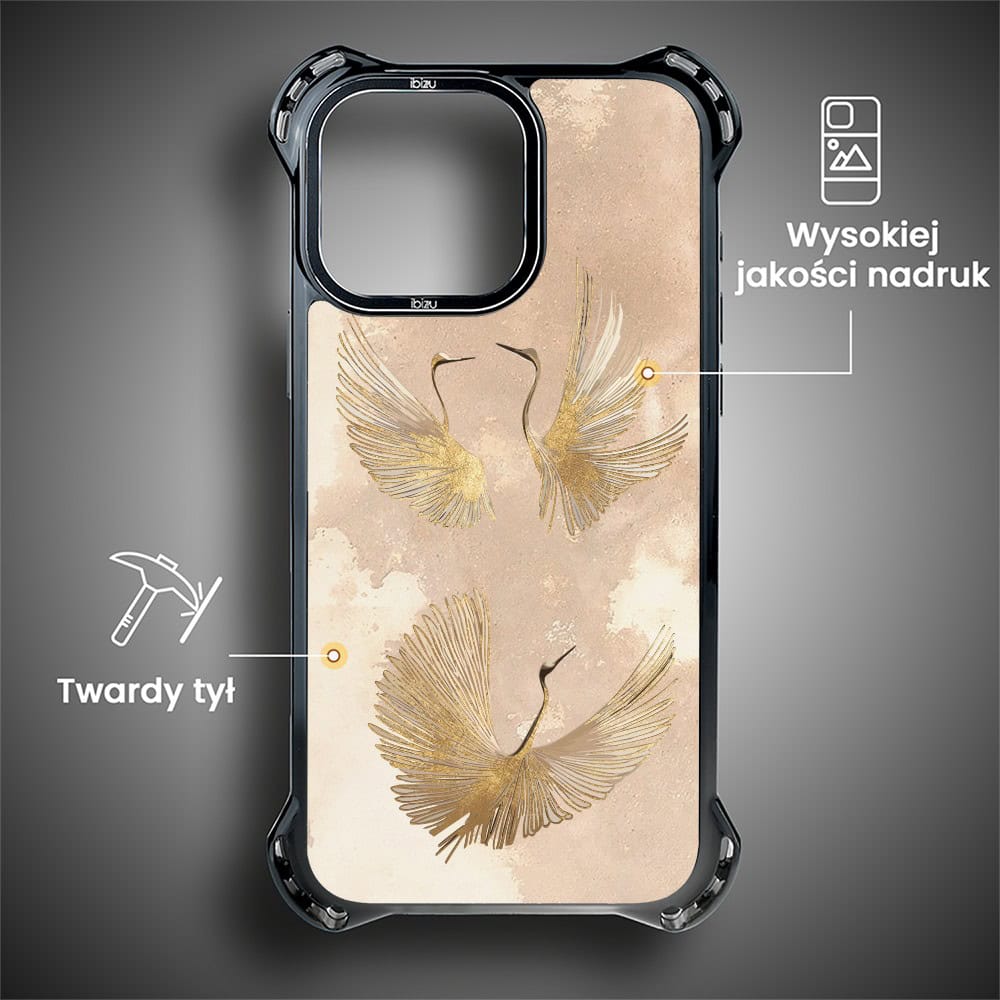 Etui do iPhone 14 Pro, Ibizu DropGuard Ultra z MagSafe, Boho, Złote żurawie