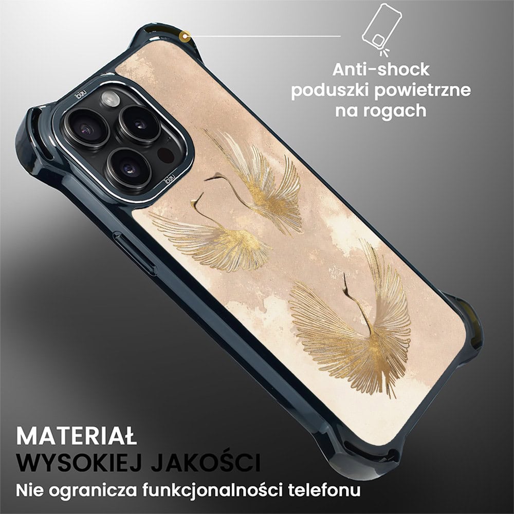 Etui do iPhone 14 Pro, Ibizu DropGuard Ultra z MagSafe, Boho, Złote żurawie