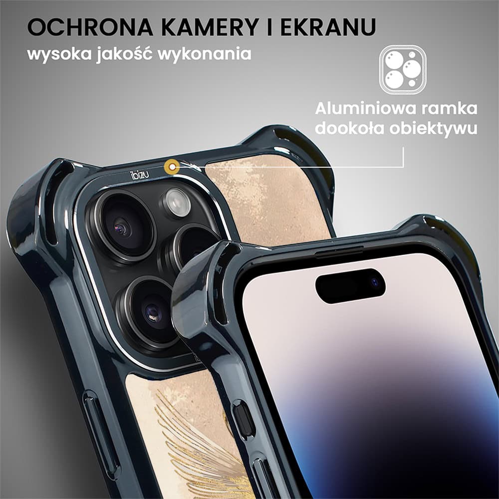 Etui do iPhone 14 Pro, Ibizu DropGuard Ultra z MagSafe, Boho, Złote żurawie