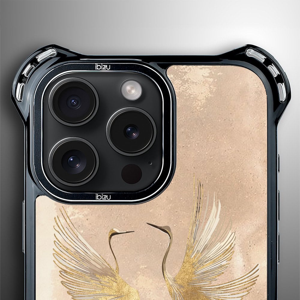 Etui do iPhone 14 Pro, Ibizu DropGuard Ultra z MagSafe, Boho, Złote żurawie
