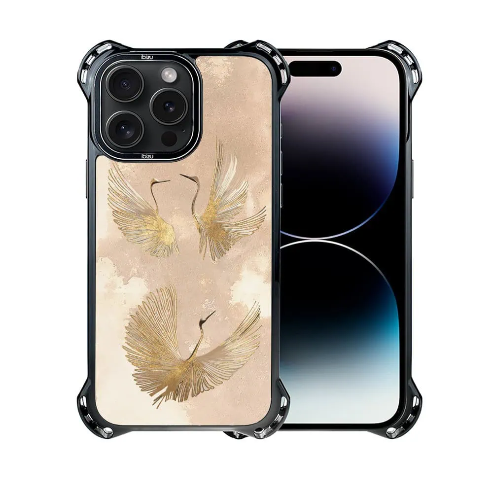 Etui do iPhone 14 Pro, Ibizu DropGuard Ultra z MagSafe, Boho, Złote żurawie