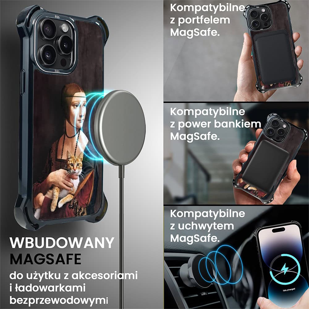 Etui do iPhone 14 Pro Max, Ibizu DropGuard Ultra z MagSafe, Leonardo Da Vinci, dama z kotem