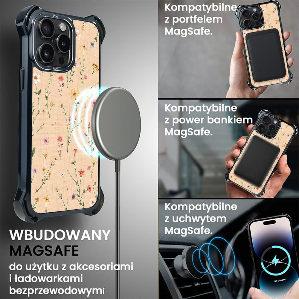 Etui do iPhone 14 Pro, Ibizu DropGuard Ultra z MagSafe, Pastel Bloom, Koralowa łąka