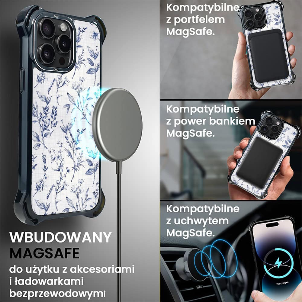 Etui do iPhone 14 Pro, Ibizu DropGuard Ultra z MagSafe, Pastel Bloom, Lazurowe szepty