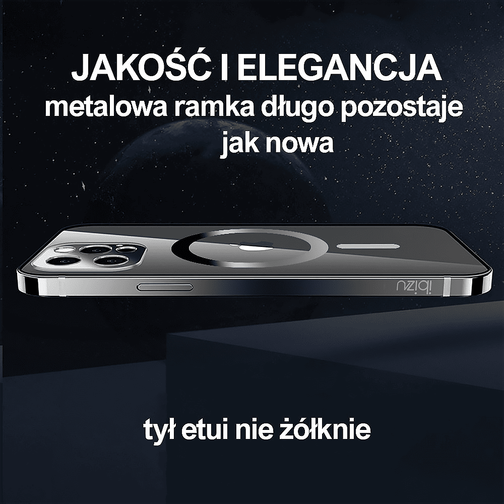 Etui do iPhone 14 Pro Ibizu Elite Skin ultra cienkie, krystalicznie czyste z metalową ramką, czarne z MagSafe (OUTLET)