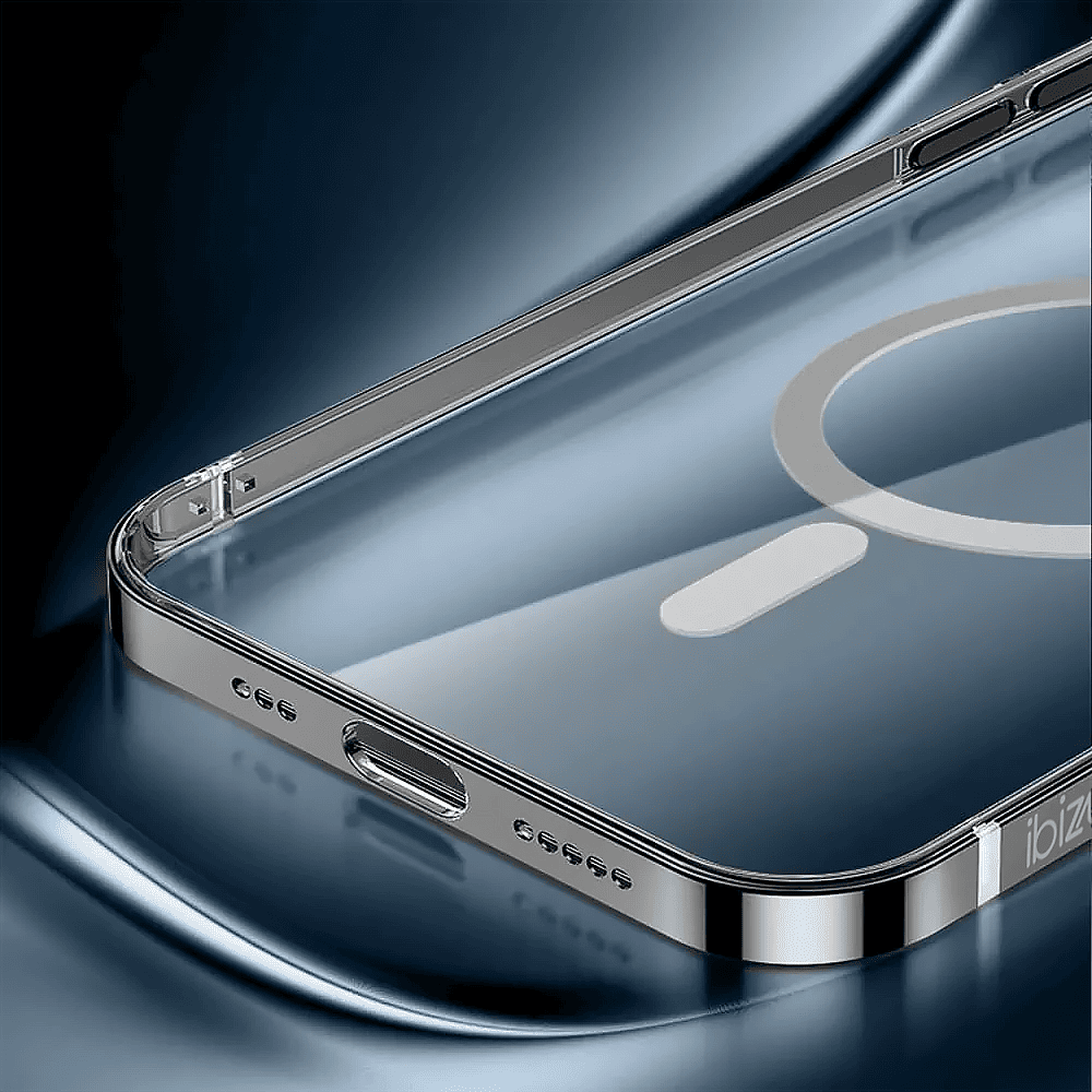 Etui do iPhone 14 Pro Ibizu Elite Skin ultra cienkie, krystalicznie czyste z metalową ramką, czarne z MagSafe (OUTLET)