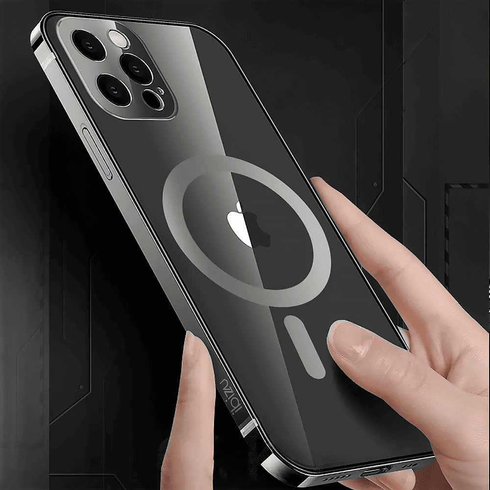 Etui do iPhone 14 Pro Ibizu Elite Skin ultra cienkie, krystalicznie czyste z metalową ramką, czarne z MagSafe (OUTLET)