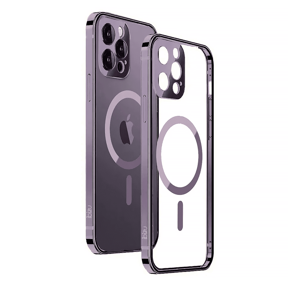 Etui do iPhone 14 Pro Ibizu Elite Skin, krystalicznie czyste z metalową ramką, głęboka purpura z MagSafe