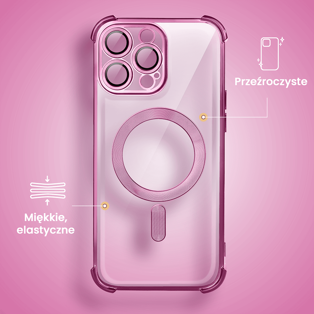 Etui do iPhone 14 Pro Max MagSafe Luxury Anti-Shock Lens Protect, różowe