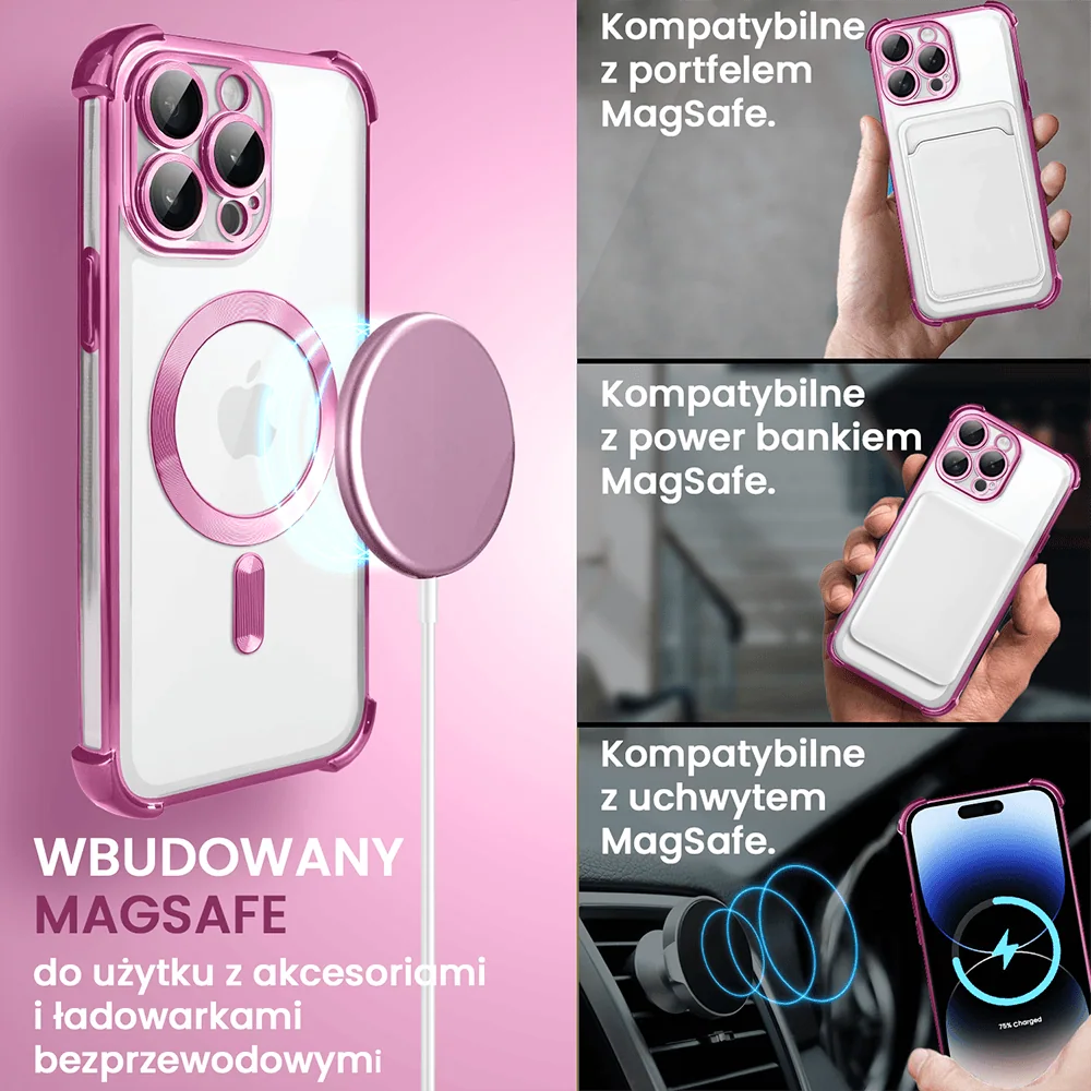 Etui do iPhone 14 Pro Max MagSafe Luxury Anti-Shock Lens Protect, różowe