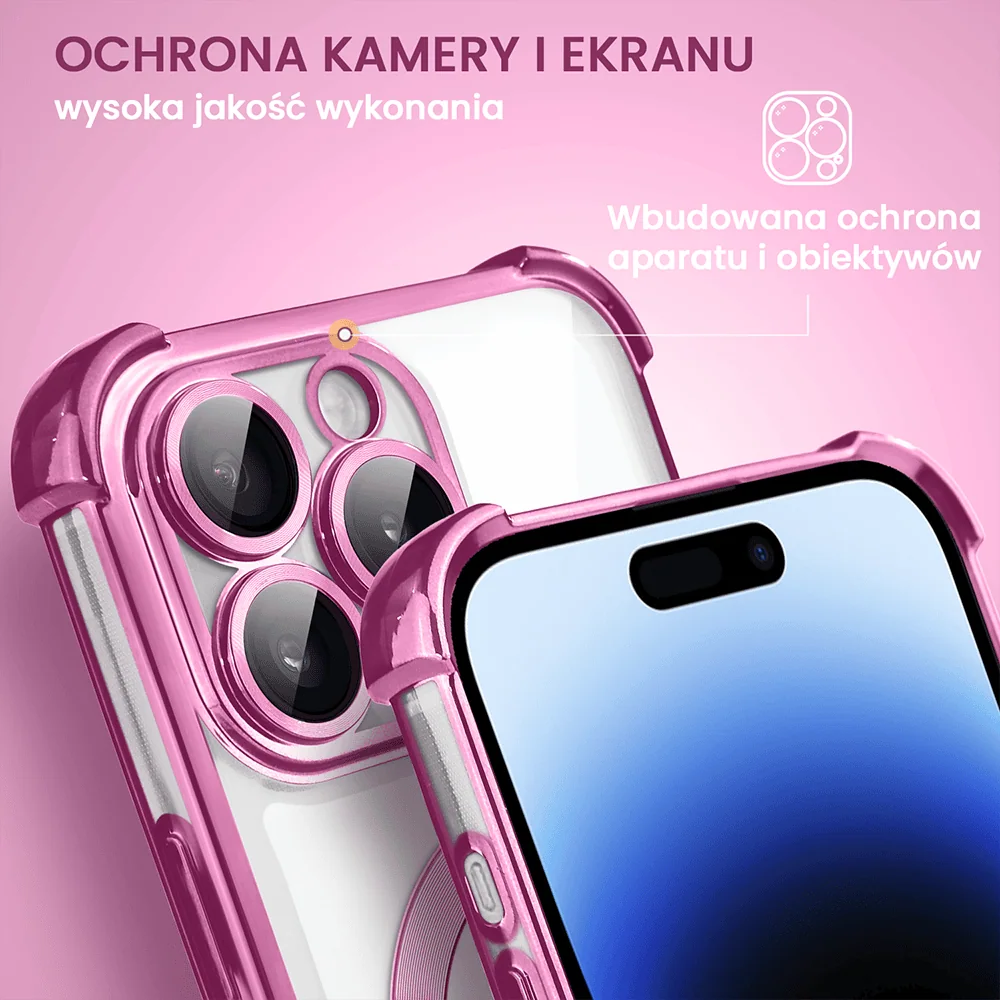 Etui do iPhone 14 Pro Max MagSafe Luxury Anti-Shock Lens Protect, różowe