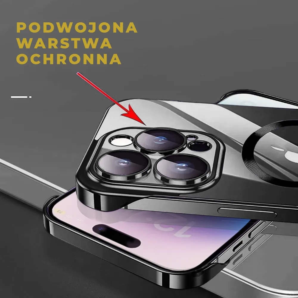 Etui do iPhone 14 Pro MagSafe Luxury Protect Lite przeźroczyste, hybrydowa ochrona kamery, czarne