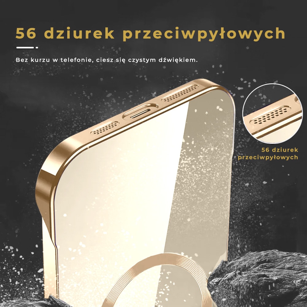 Etui do iPhone 14 Pro MagSafe Luxury Protect Lite przeźroczyste, hybrydowa ochrona kamery, złote