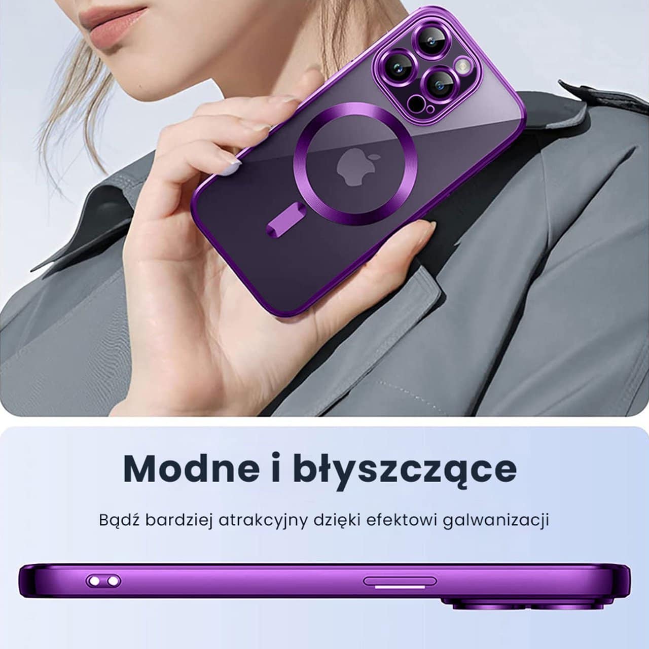 Etui do iPhone 14 Pro MagSafe Luxury Protect przeźroczyste, purpurowe (OUTLET)