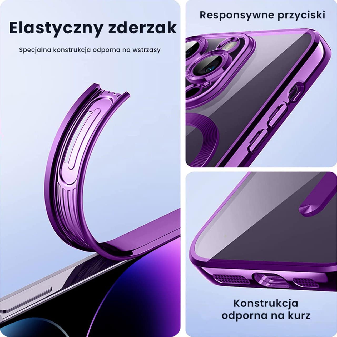 Etui do iPhone 14 Pro MagSafe Luxury Protect przeźroczyste, purpurowe (OUTLET)