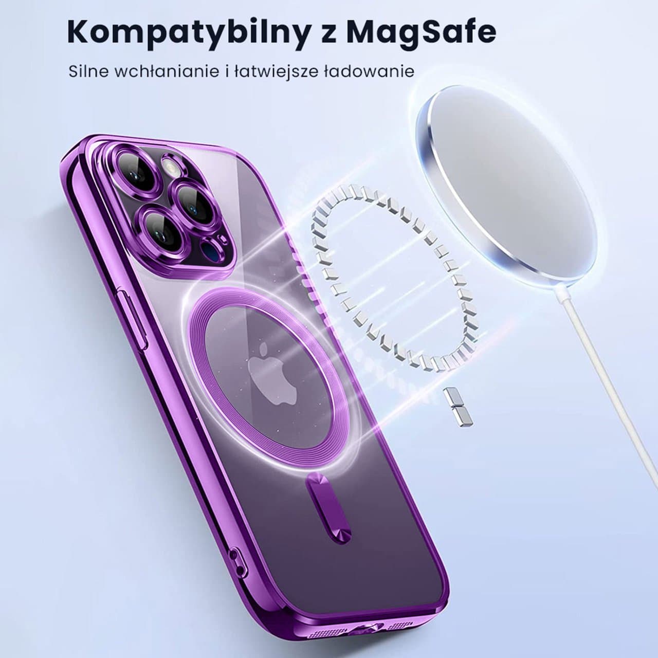 Etui do iPhone 14 Pro MagSafe Luxury Protect przeźroczyste, purpurowe (OUTLET)