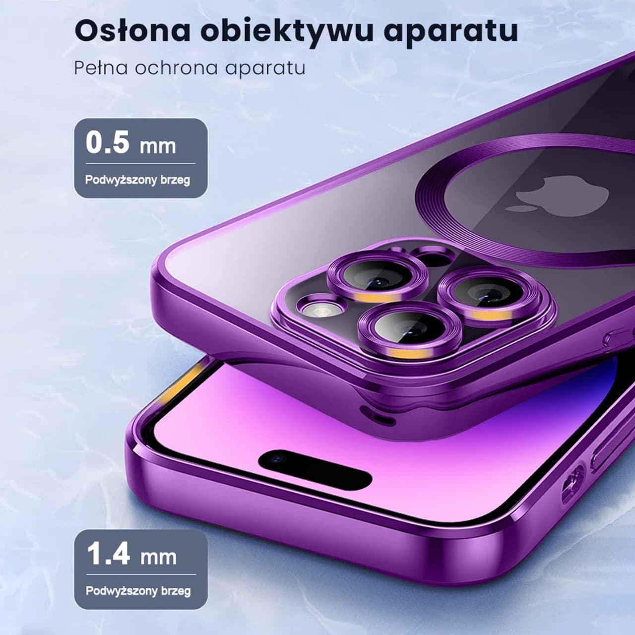 Etui do iPhone 14 Pro MagSafe Luxury Protect przeźroczyste, purpurowe (OUTLET)