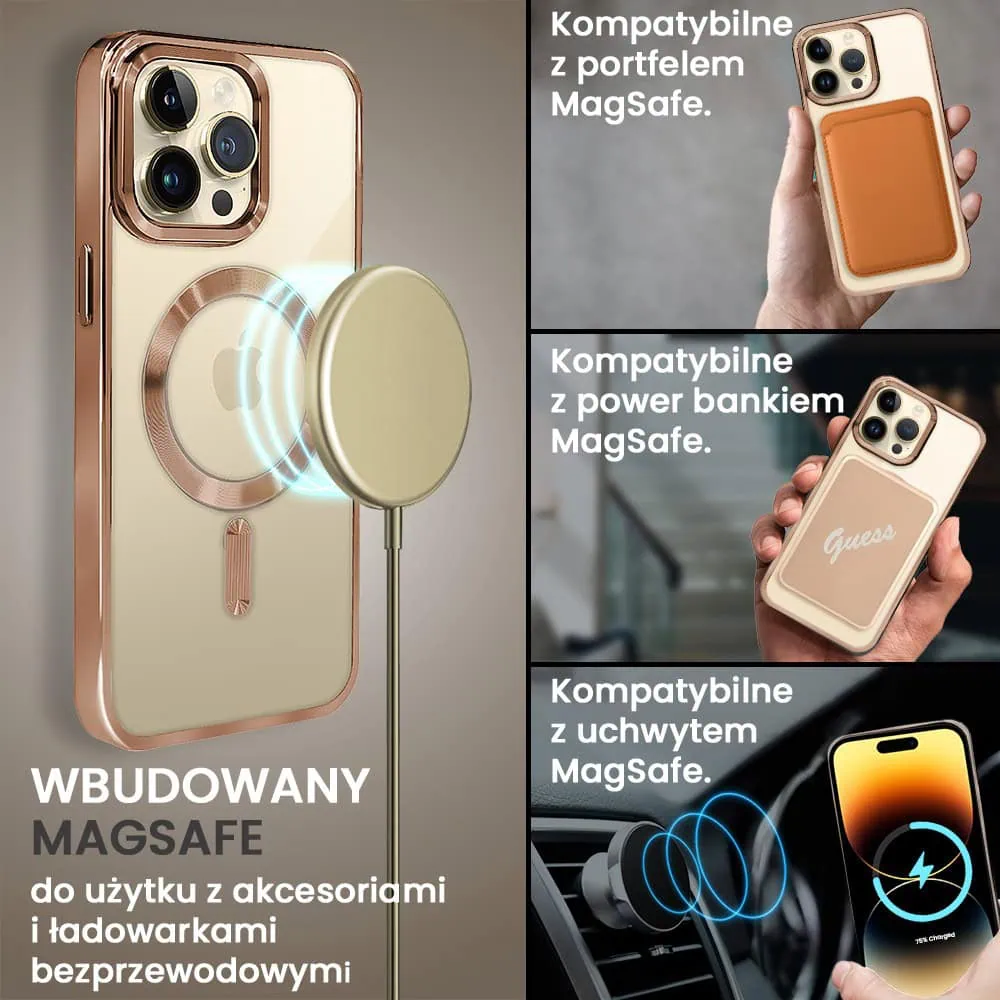 Etui do iPhone 14 Pro MagSafe Luxury, przeźroczyste, tytan pustynny
