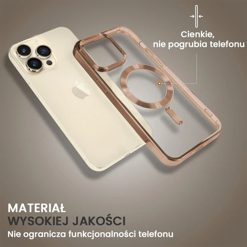 Etui do iPhone 14 Pro MagSafe Luxury, przeźroczyste, tytan pustynny