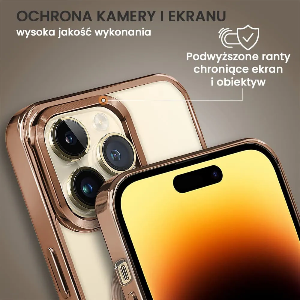 Etui do iPhone 14 Pro MagSafe Luxury, przeźroczyste, tytan pustynny