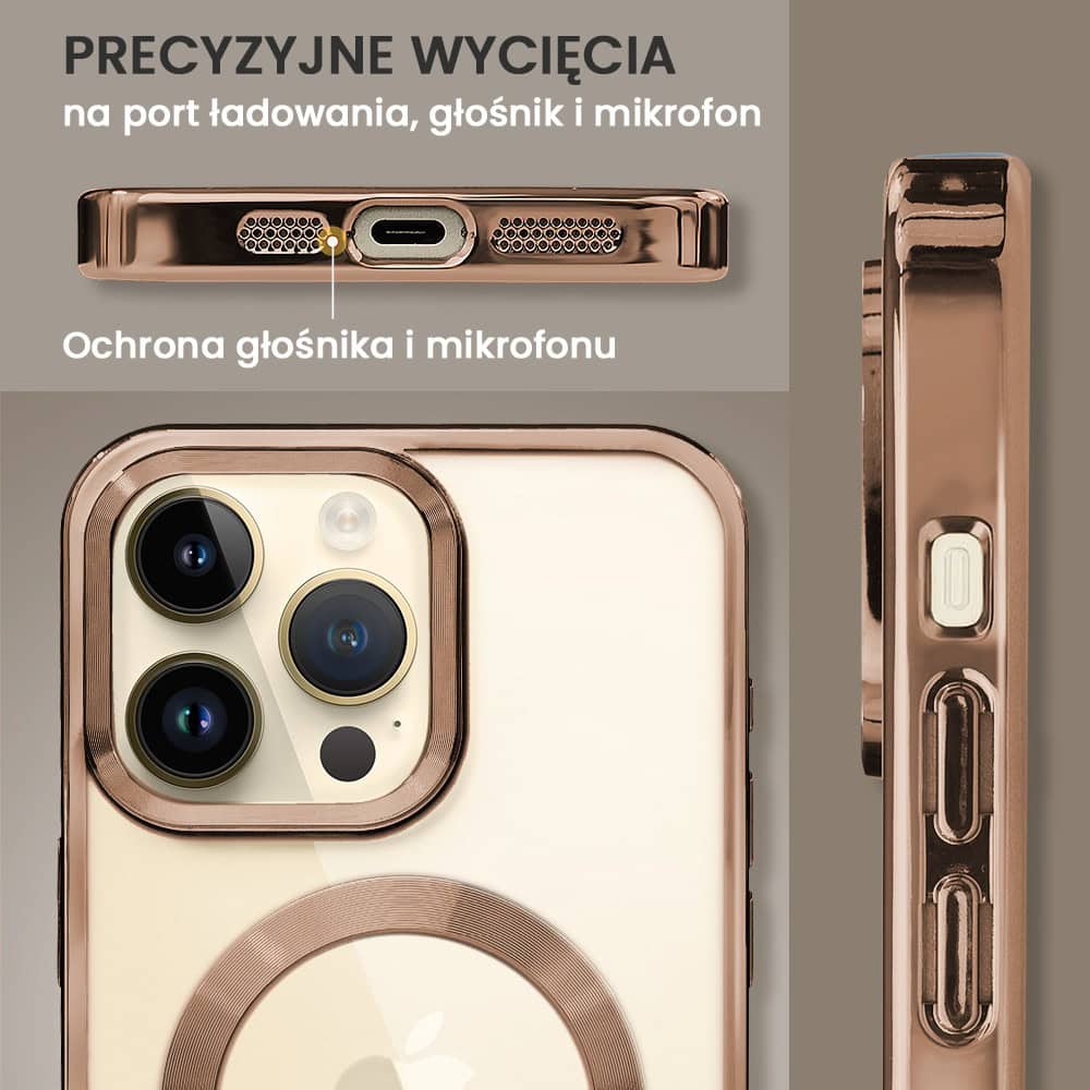 Etui do iPhone 14 Pro MagSafe Luxury, przeźroczyste, tytan pustynny