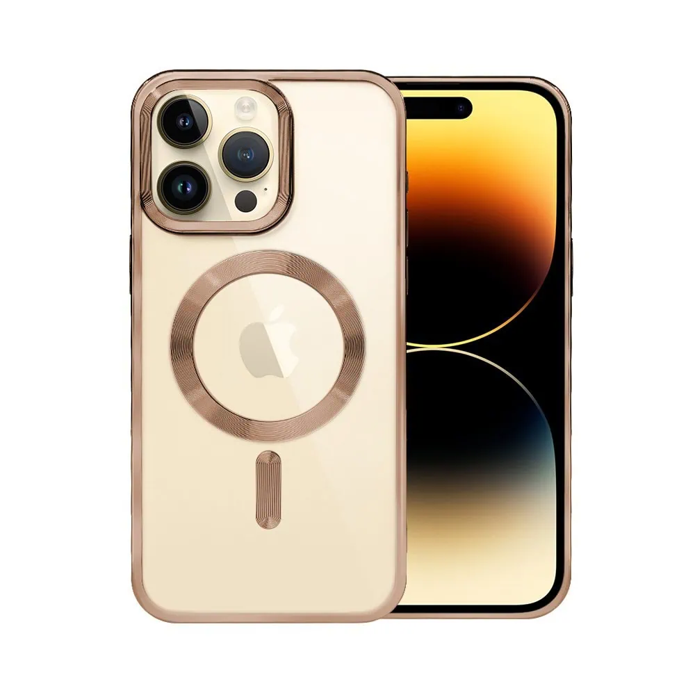 Etui do iPhone 14 Pro MagSafe Luxury, przeźroczyste, tytan pustynny