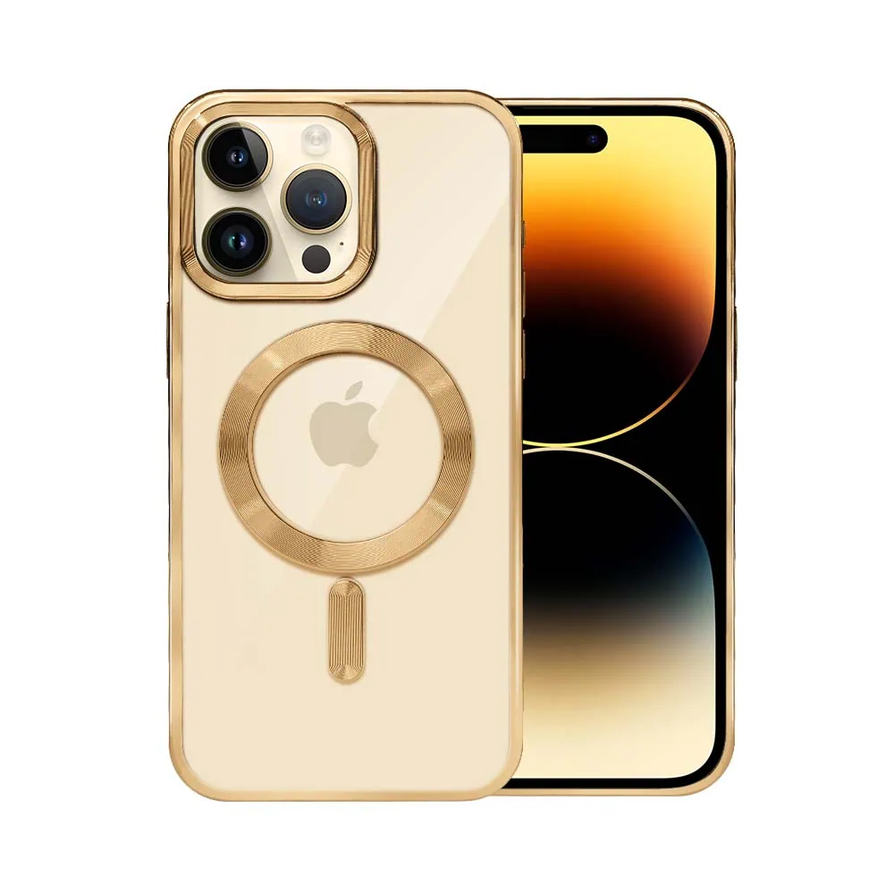 Etui do iPhone 14 Pro Max Magsafe Luxury przeźroczyste, złote