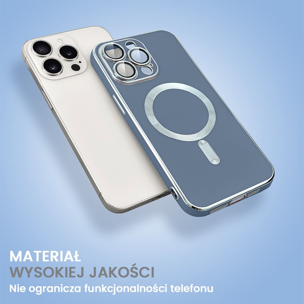 Etui do iPhone 14 Pro Magsafe Silver Elegance, z osłoną aparatu, delikatnie niebieskie