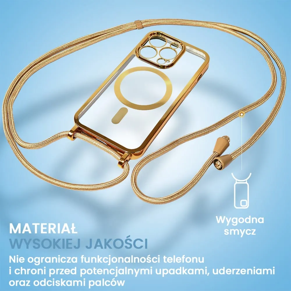 Etui do iPhone 15 Pro Magsafe Slim Crossbody, jak torebka, złote (OUTLET)