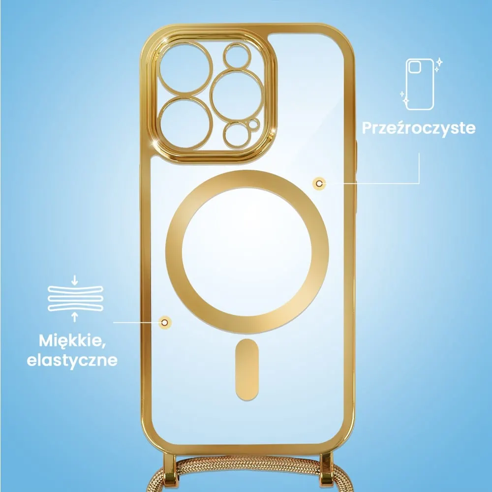 Etui do iPhone 15 Pro Magsafe Slim Crossbody, jak torebka, złote (OUTLET)