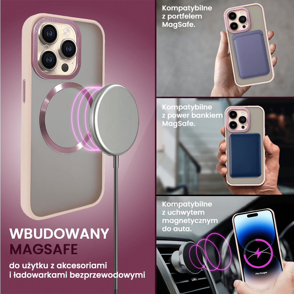 Etui do iPhone 14 Pro Elegant Mix z MagSafe, twardy matowy tył, różowe