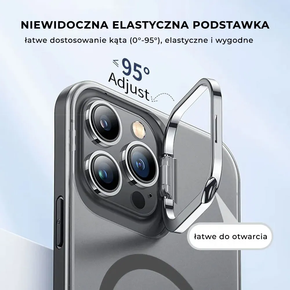 Etui do iPhone 14 Pro Cam Stand MagSafe z podstawką, twarde, matowe półprzeźroczyste, czarne
