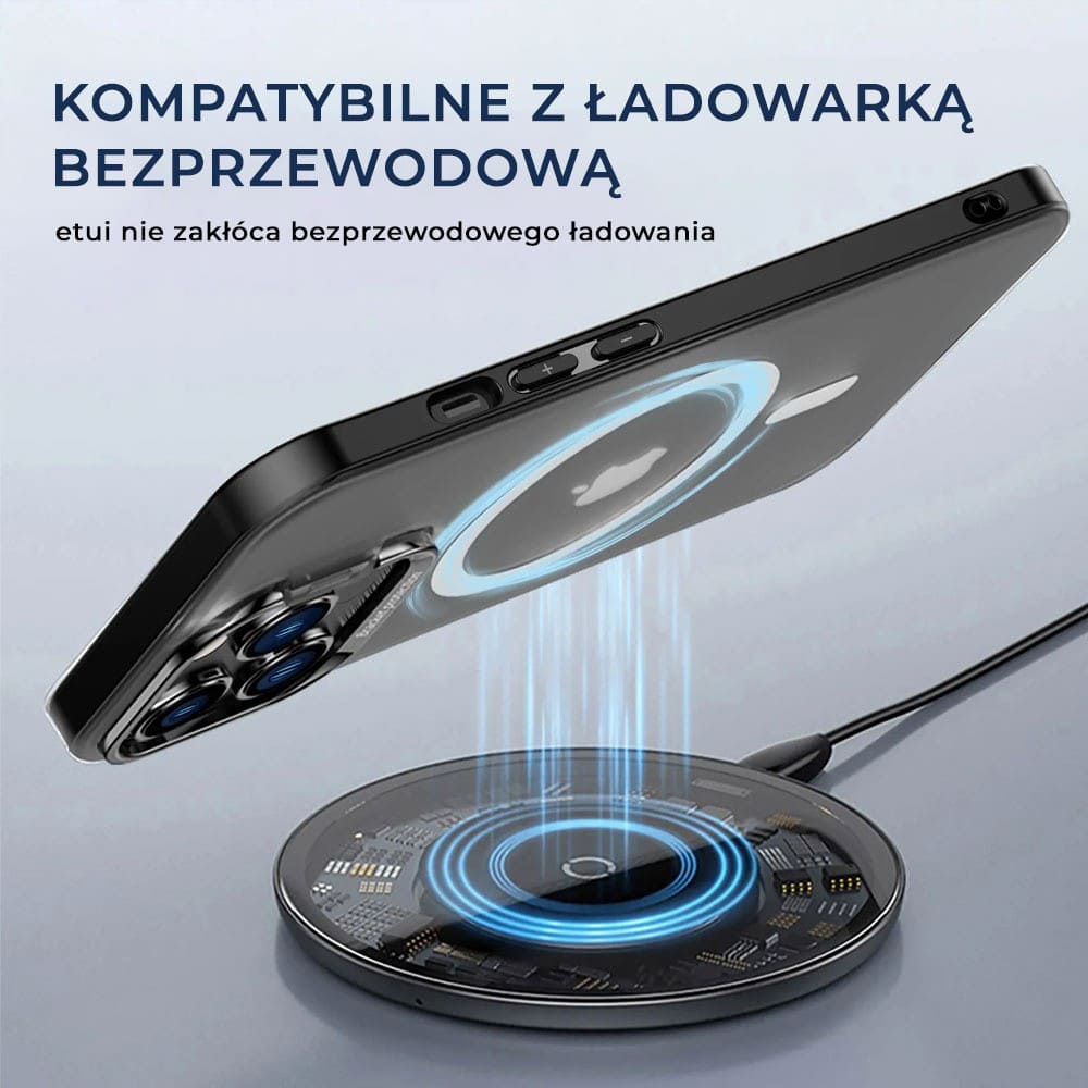 Etui do iPhone 14 Pro Cam Stand MagSafe z podstawką, twarde, matowe półprzeźroczyste, czarne