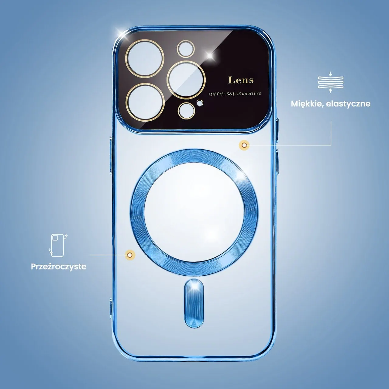 Etui do iPhone 14 Pro Max Camera Beam Magsafe, niebieskie