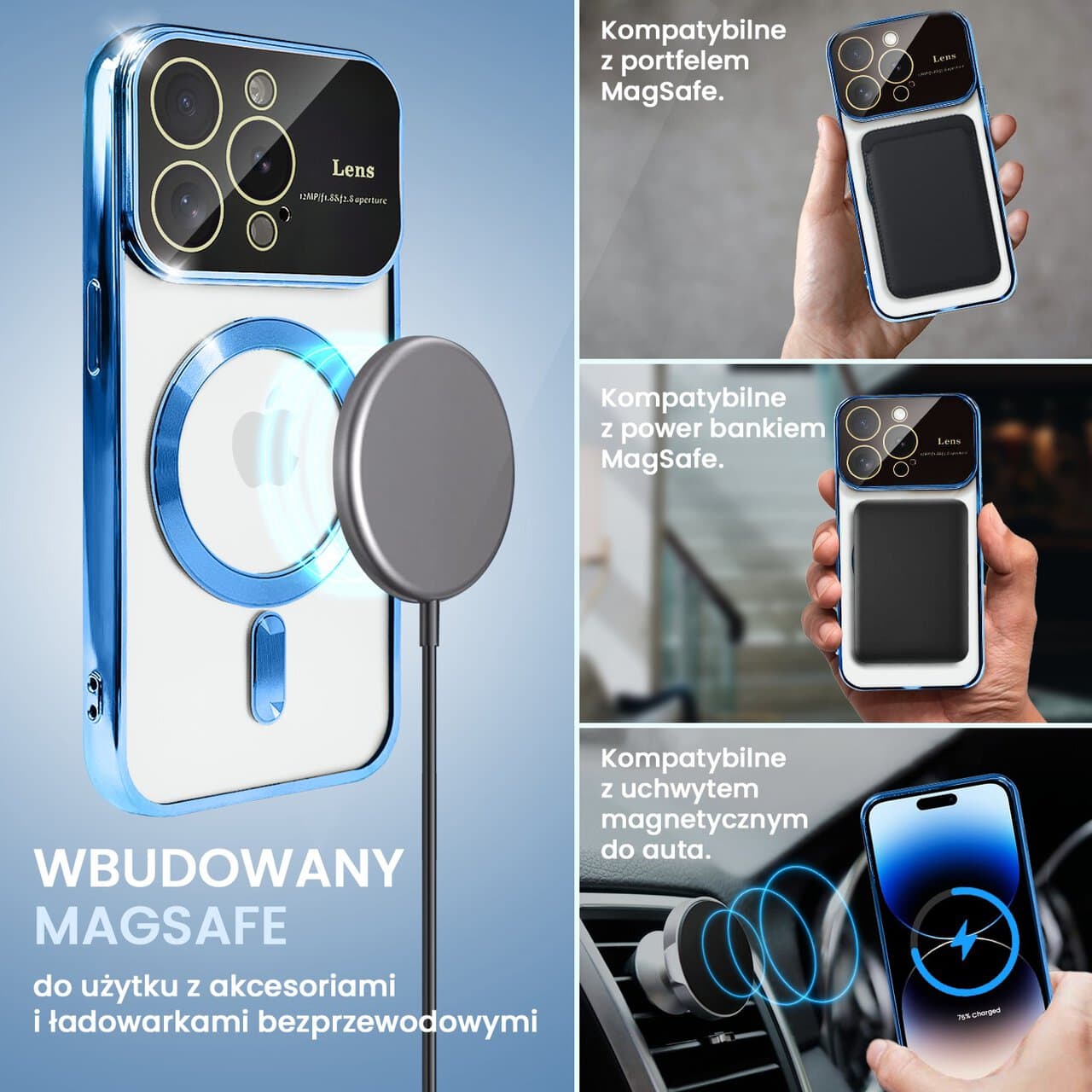 Etui do iPhone 14 Pro Max Camera Beam Magsafe, niebieskie